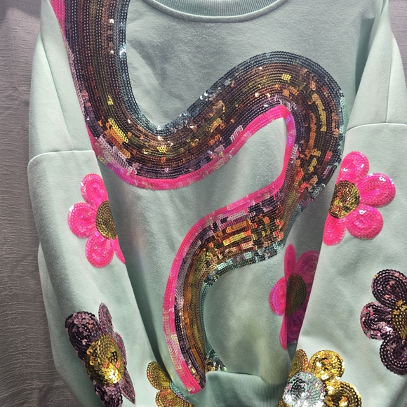 Simply Southern Pink and Gold Sequin Floral Top & Shorts Set - Picture 10 of 13